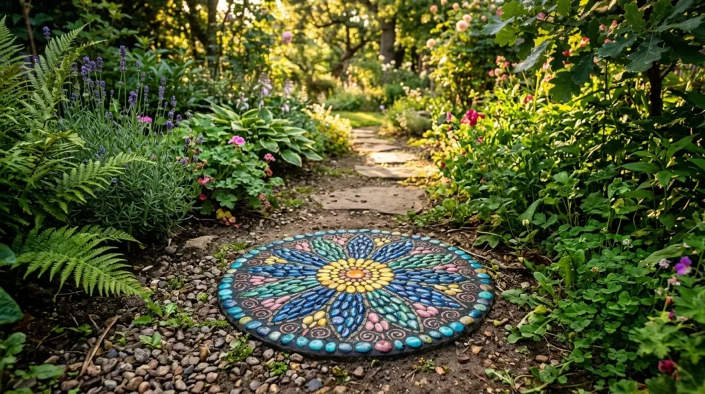 Mosaic stepping stone garden path