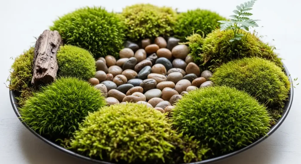 Moss and stone dish garden
