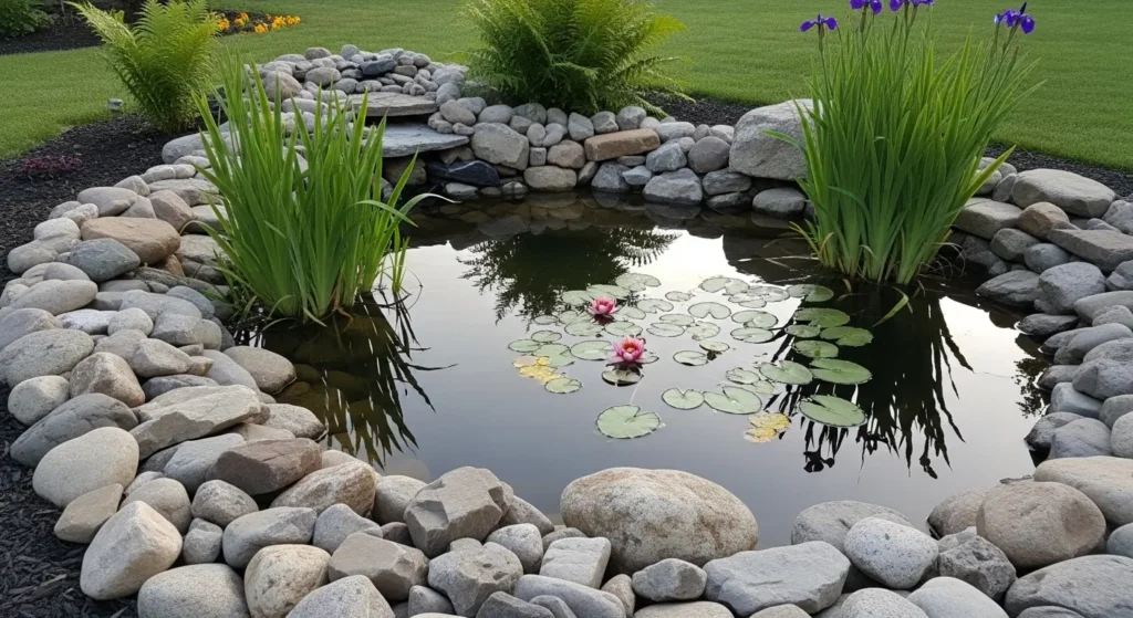 Natural rock border small pond