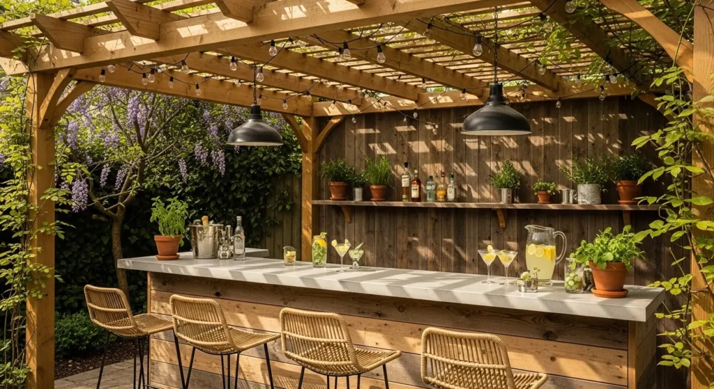 Outdoor bar under pergola