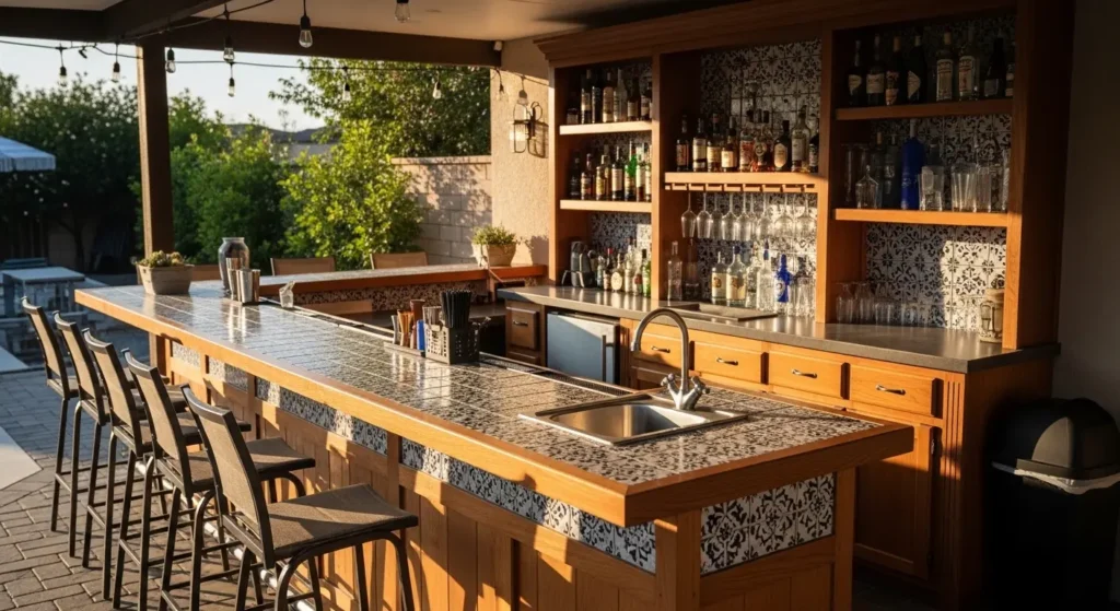 Outdoor bar with sink