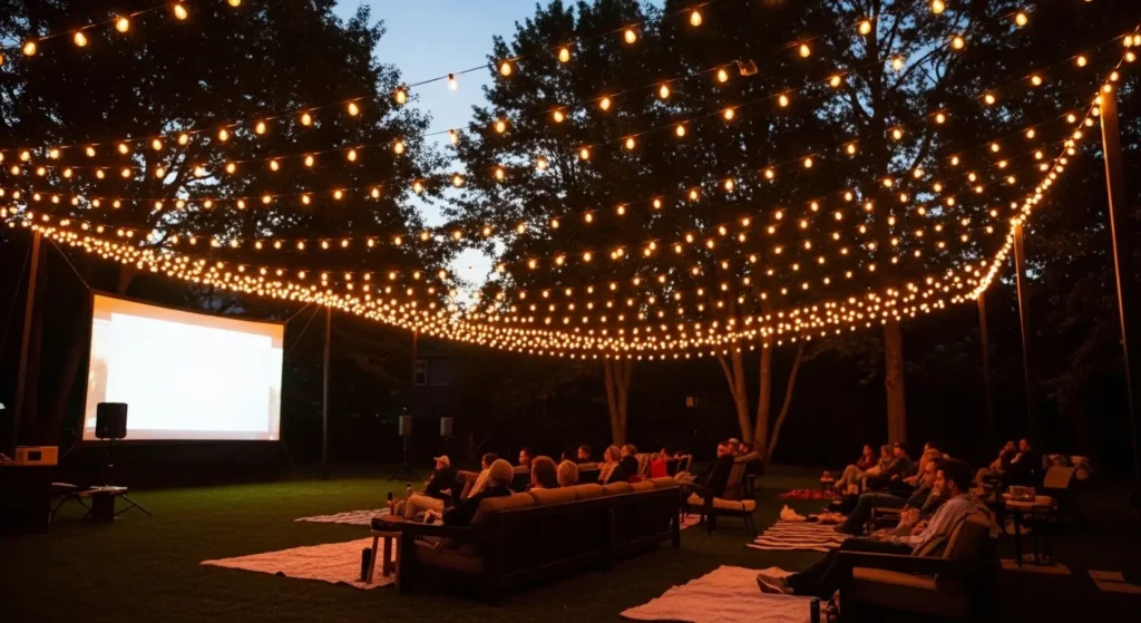 Outdoor cinema backyard string