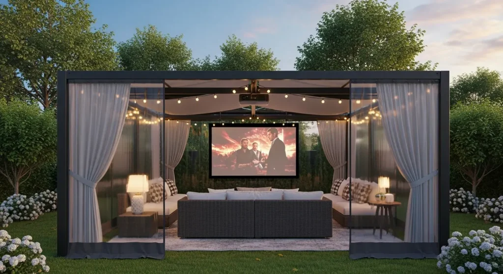 Outdoor cinema setup weatherproof