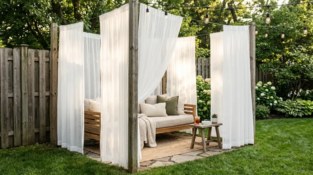 Outdoor curtain cabana backyard