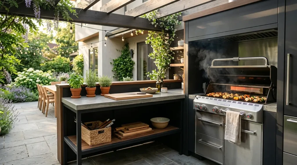 Outdoor grill station kitchen