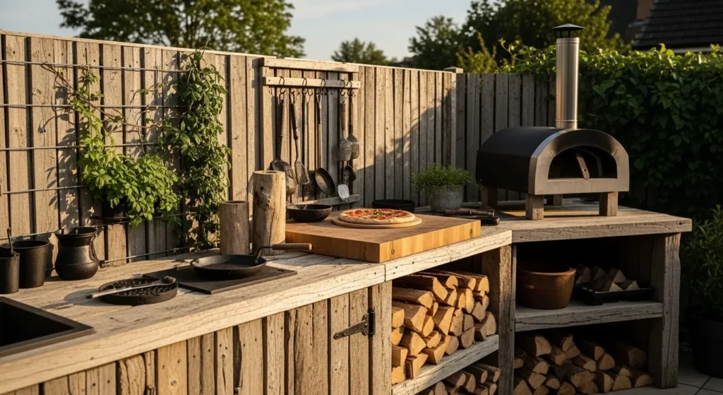 Outdoor kitchen with pizza oven