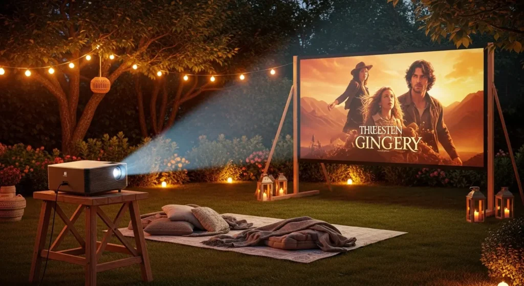 Outdoor projector setup backyard