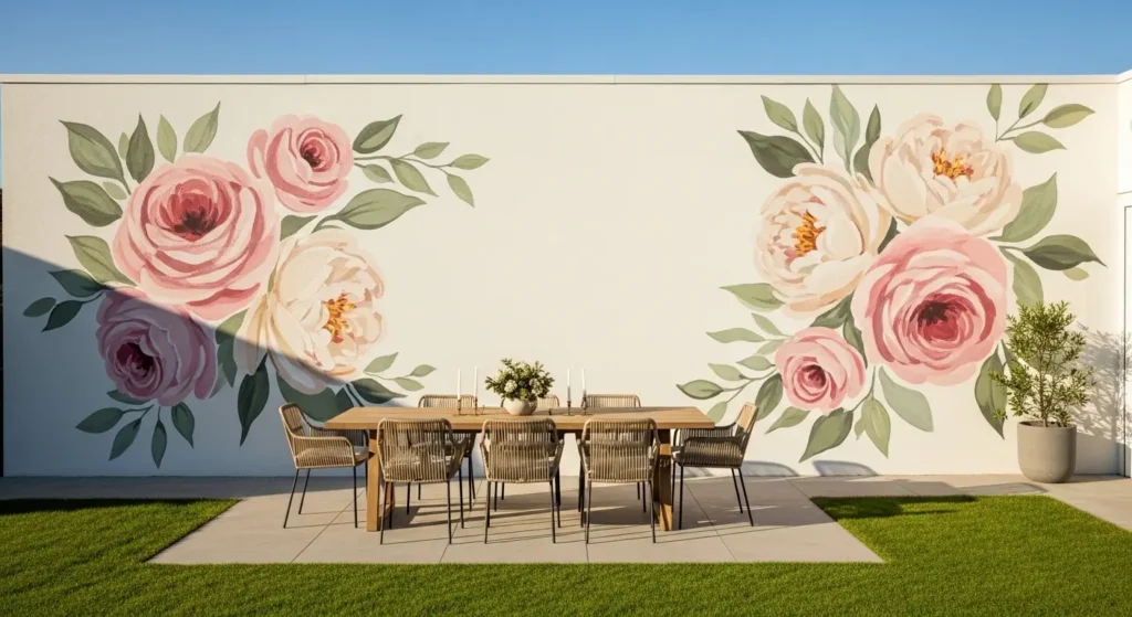 Oversized floral mural garden wall