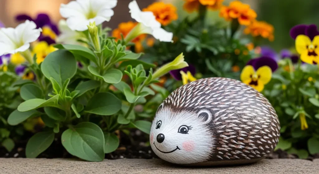 Painted rock hedgehog garden