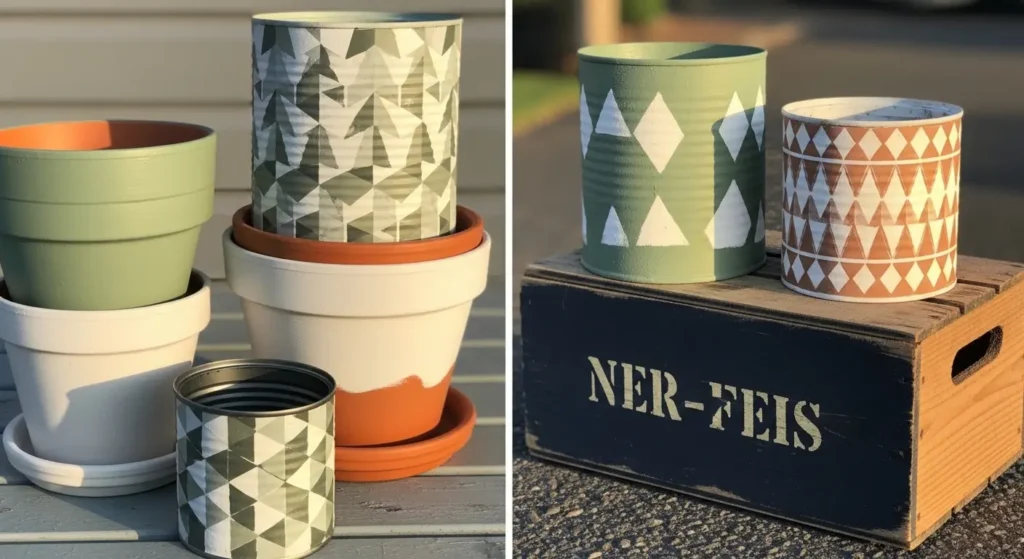 Painted upcycled garden decor items