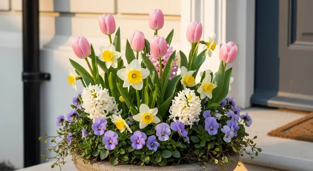 Pastel spring planter display
