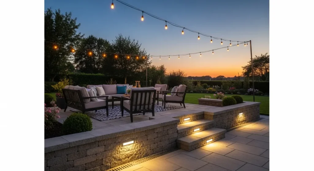Patio lighting illuminating
