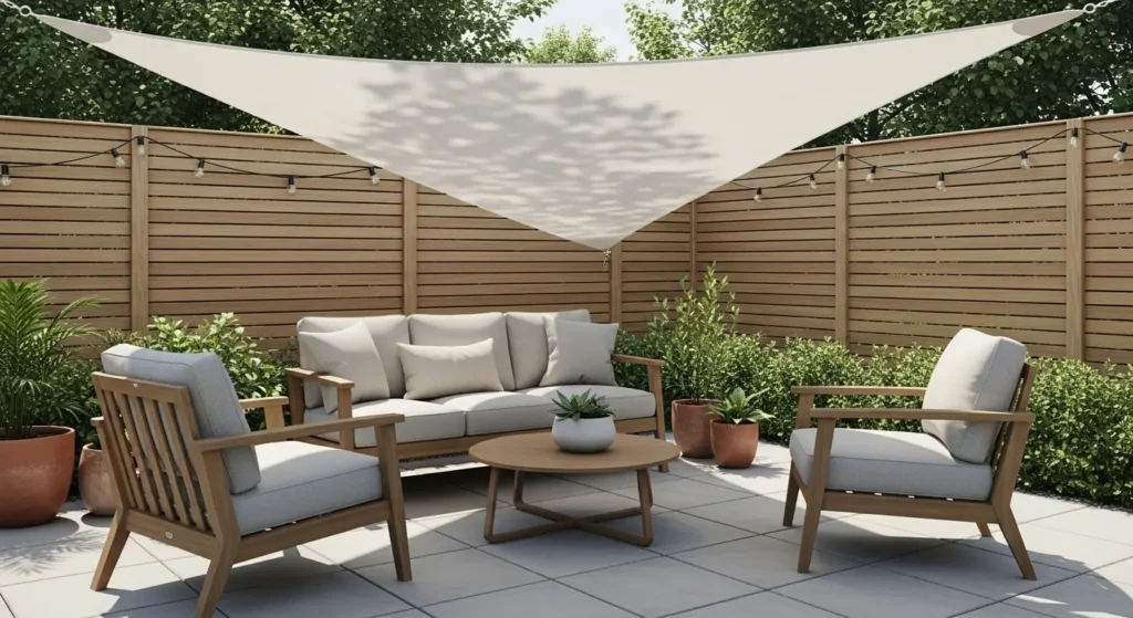 Patio shade sail canopy overhead