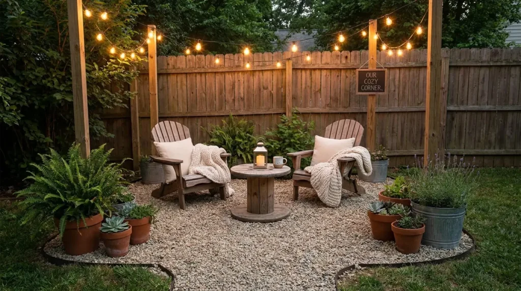 Pea gravel patio with chairs