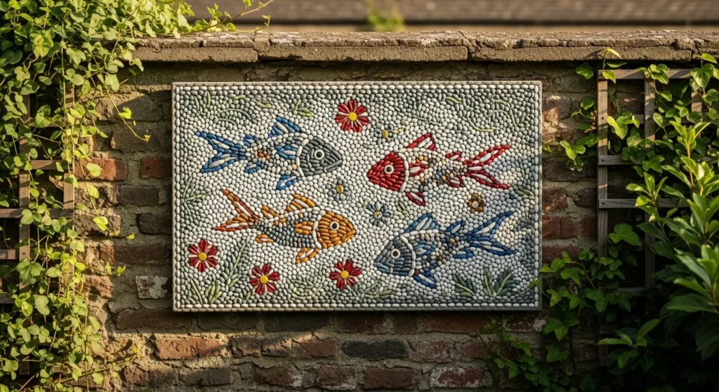 Pebble mosaic panel garden art