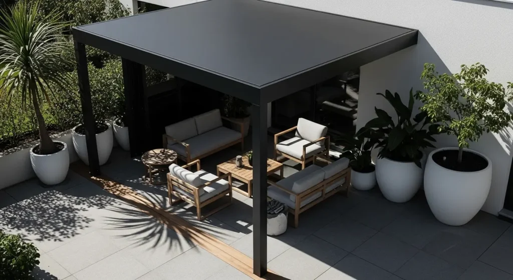 Photorealistic modern minimalist patio roof
