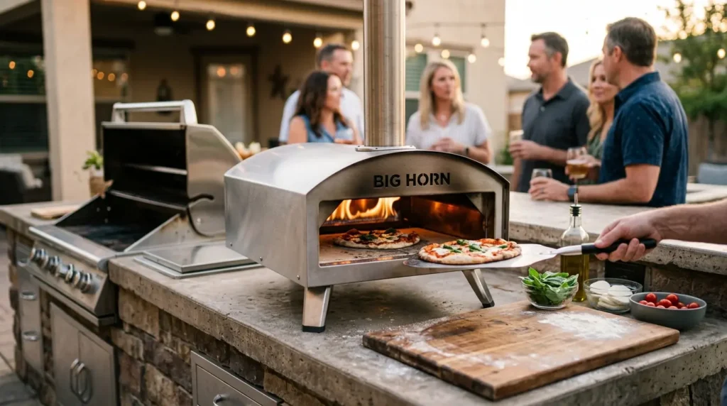 Pizza oven on outdoor kitchen