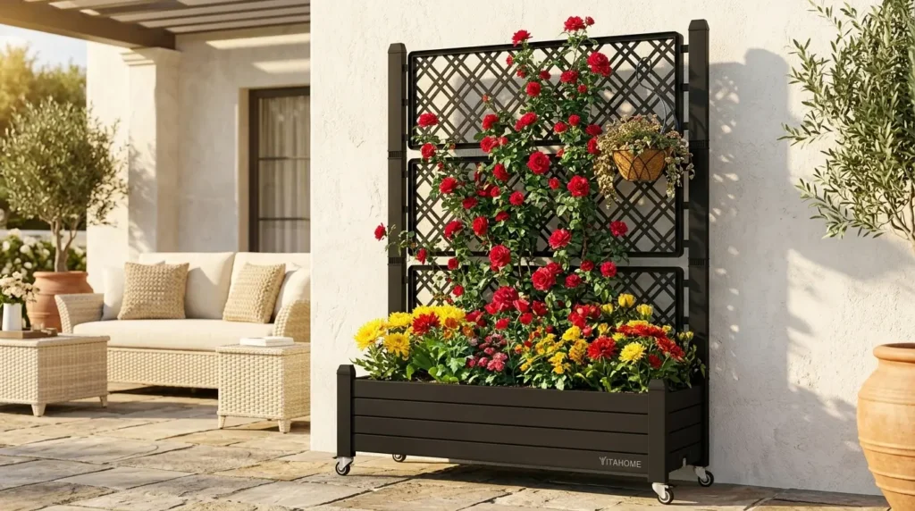 Planter with climbing roses