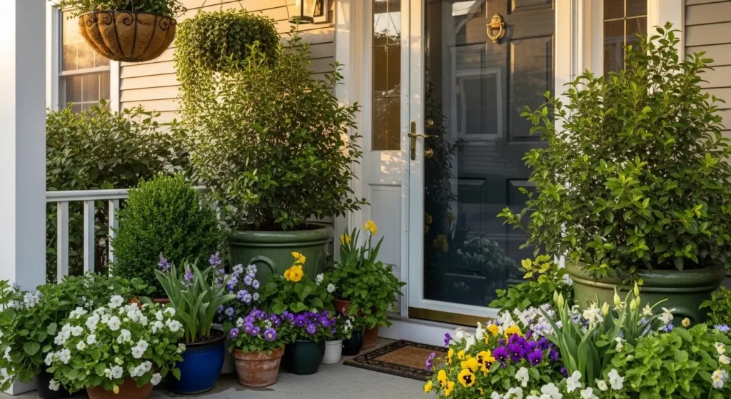 Porch display mixed greenery