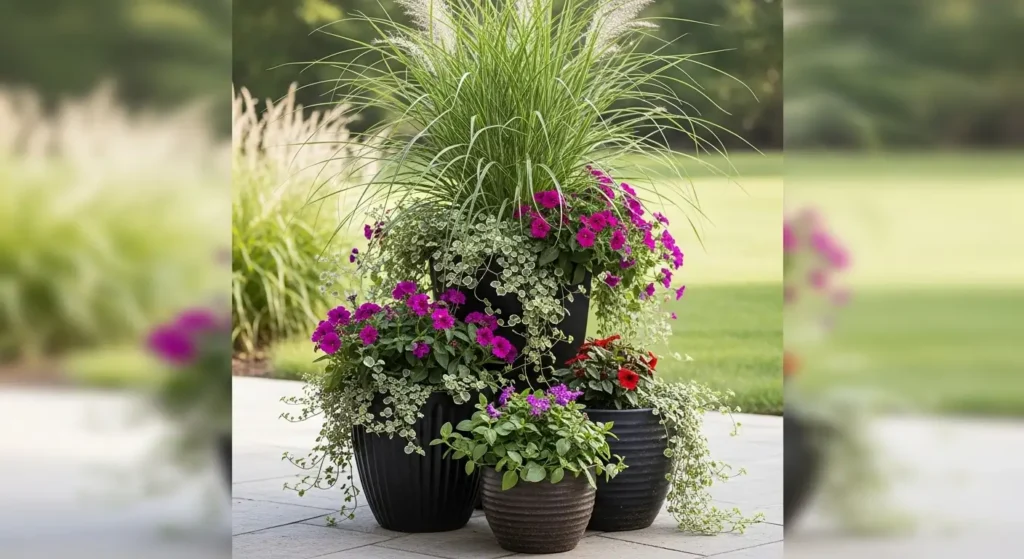 Porch planter arrangement full sun