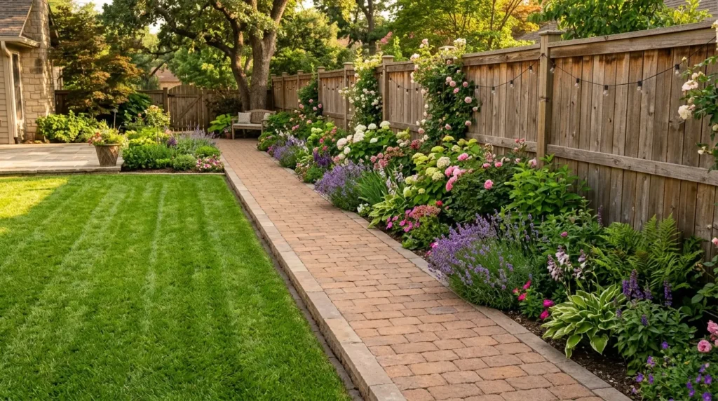 Raised paver pathway backyard