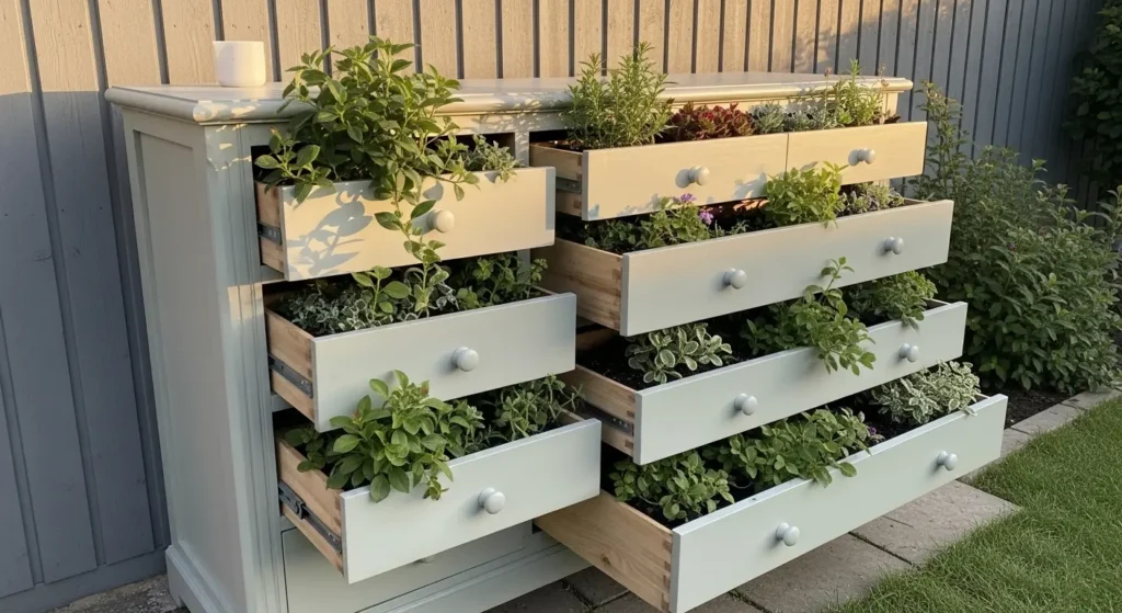Repurposed furniture garden