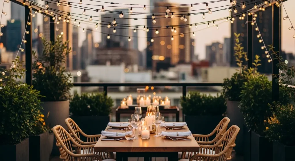 Rooftop dining table set outdoors