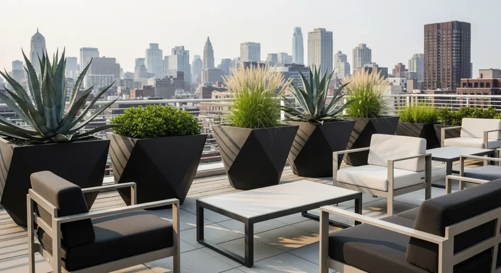 Rooftop garden with concrete