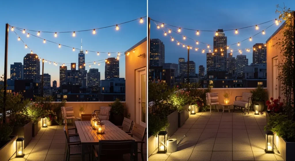 Rooftop transformed by solar lights