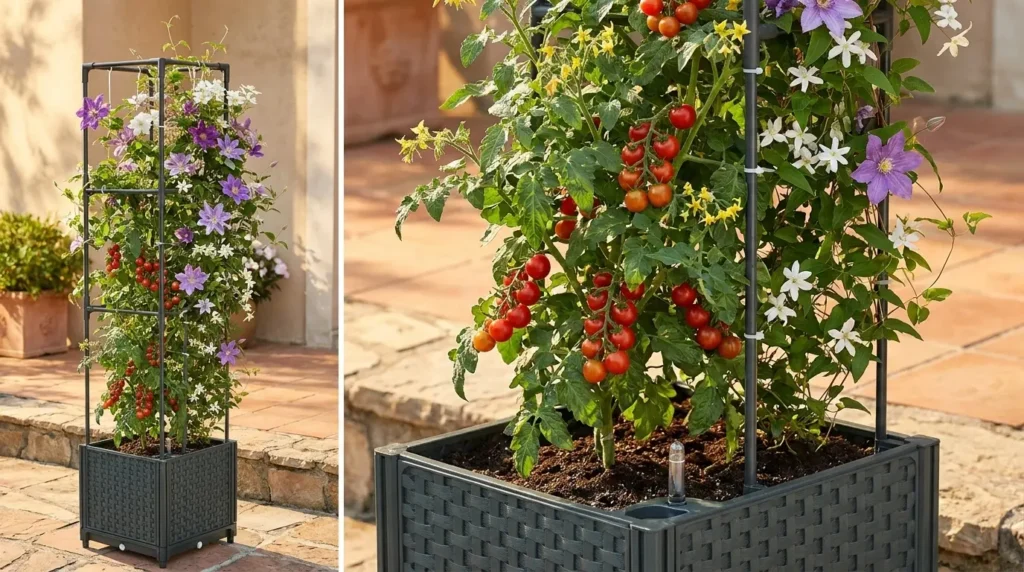 Self-watering planter with climb