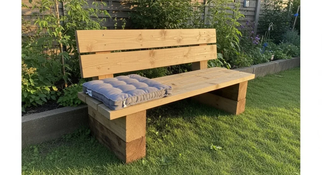 Sleeper garden bench in border