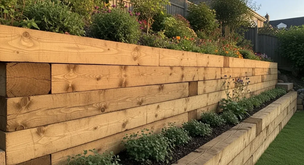Sleeper retaining wall garden