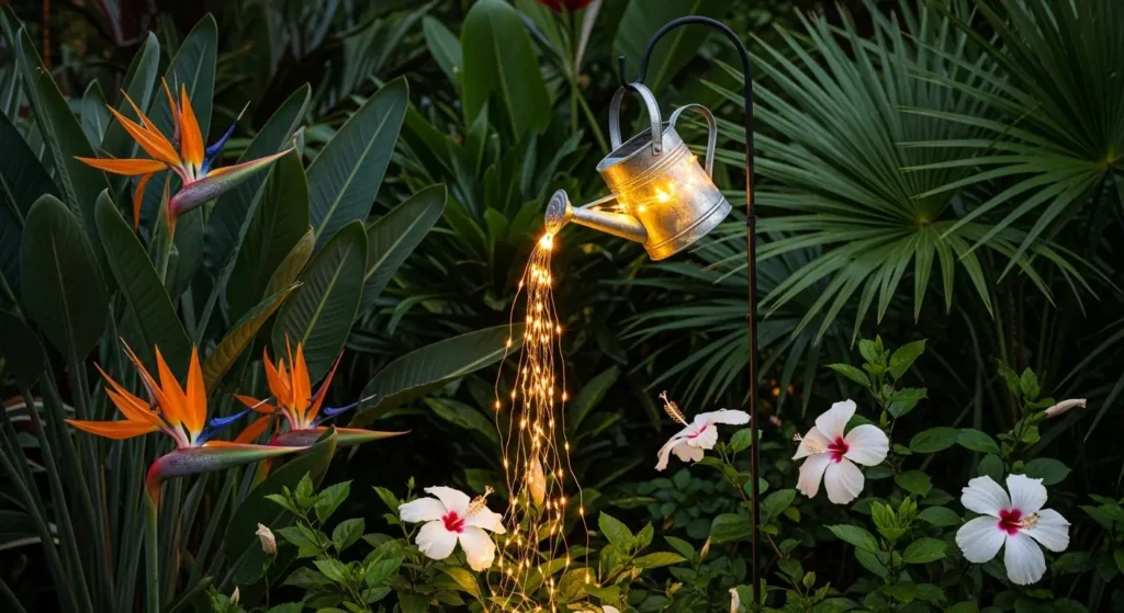 Solar watering can light garden