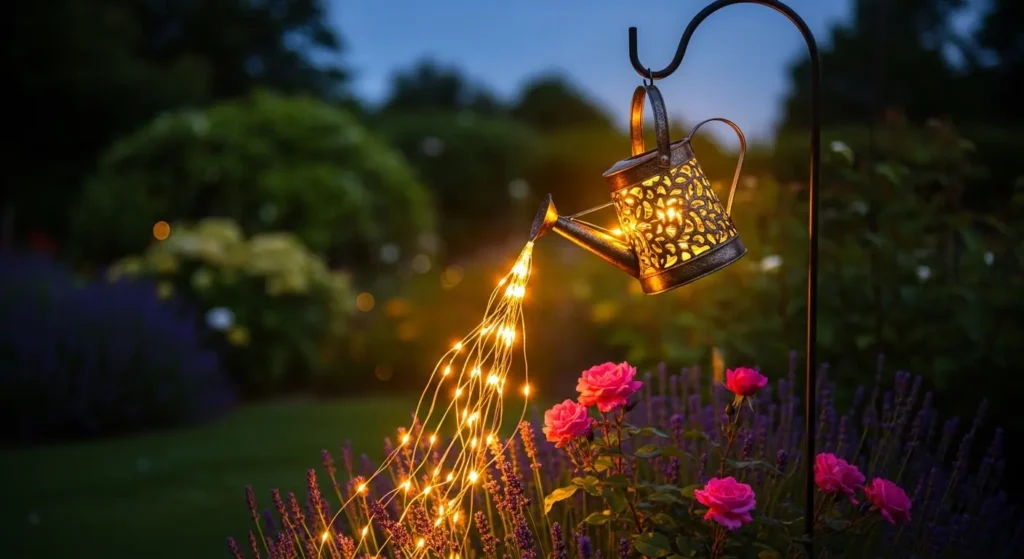 Solar watering can light garden