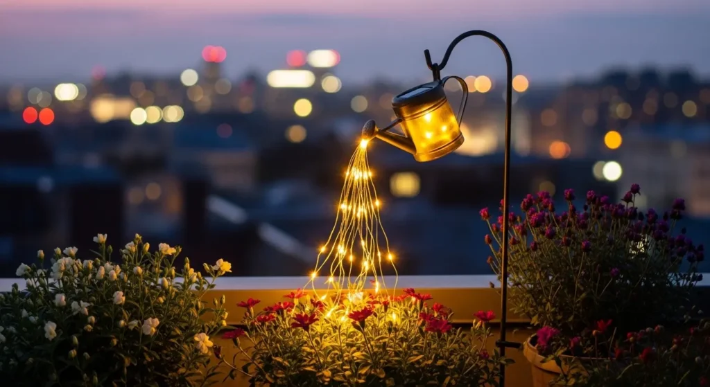 Solar watering can light plants