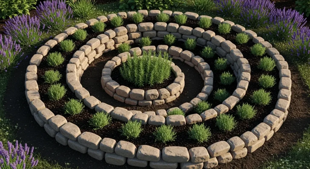 Spiral herb garden built rocks