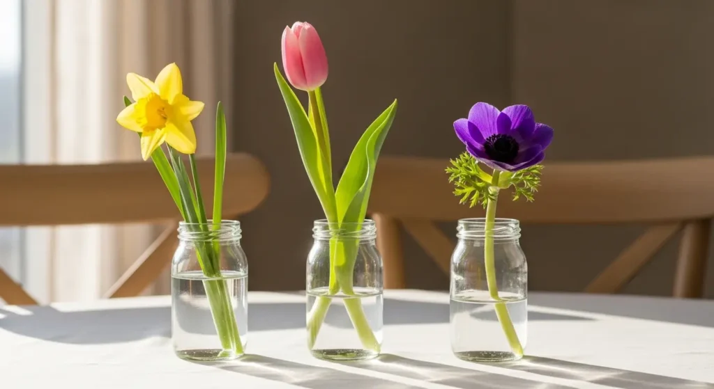 Spring table centerpiece three jars