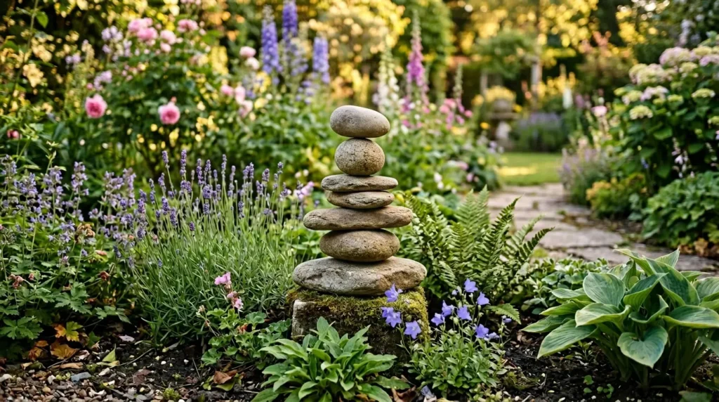 Stacked rocks in garden
