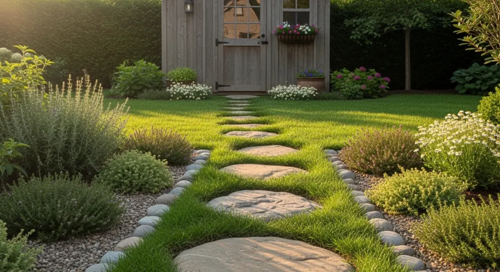 Stepping stone path to shed
