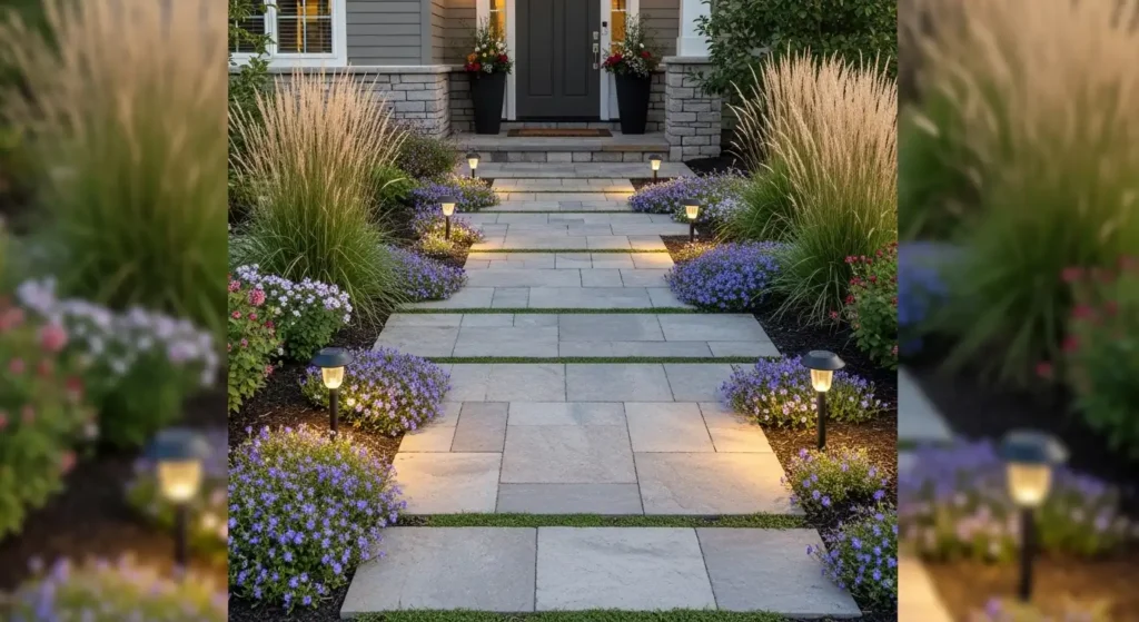Stone pathway front yard entrance