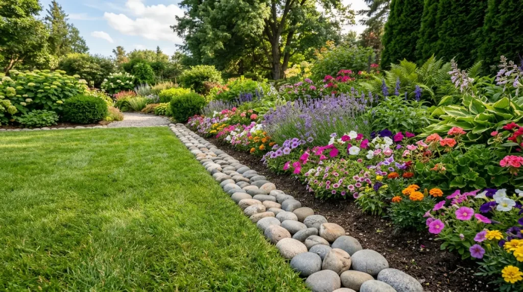 Stones border flower bed