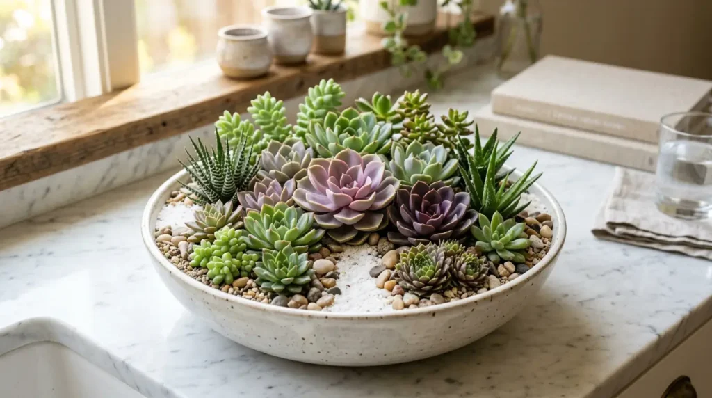 Succulent bowl living centerpiece