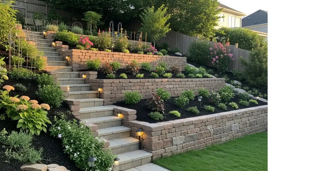 Terraced garden levels backyard