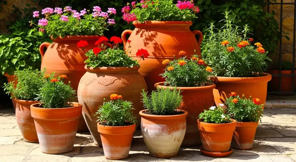 Terracotta pots with plants