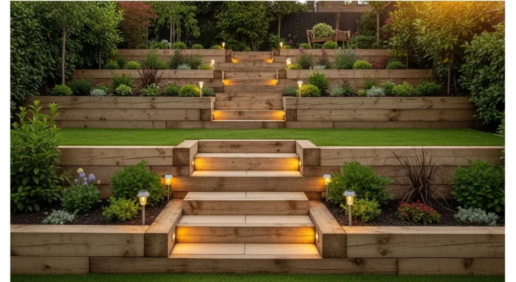 Tiered garden with railway sleepers