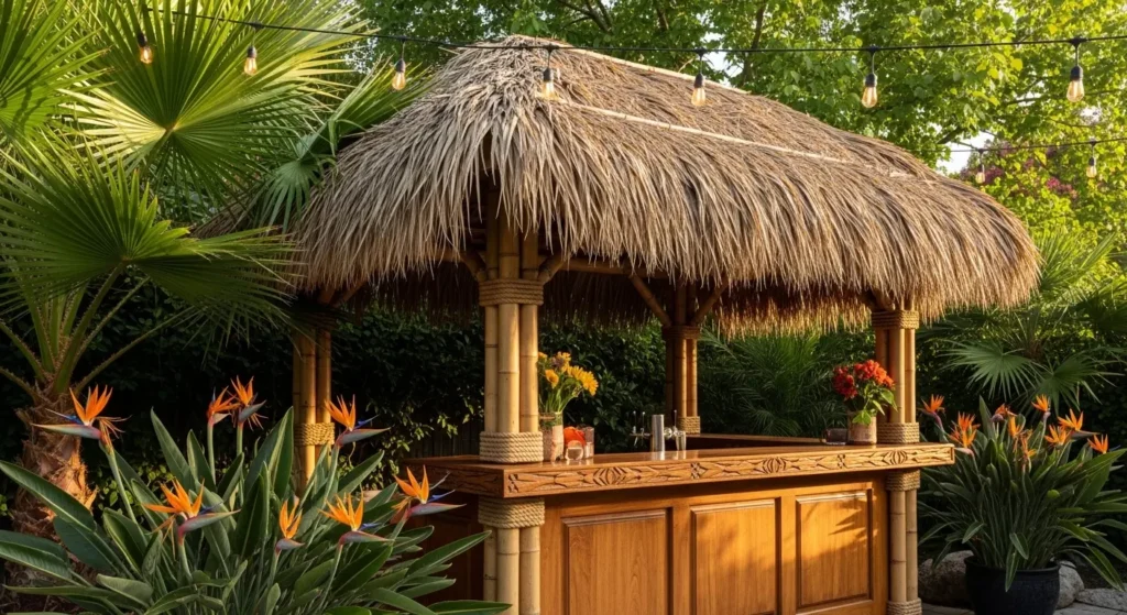 Tiki bar in backyard