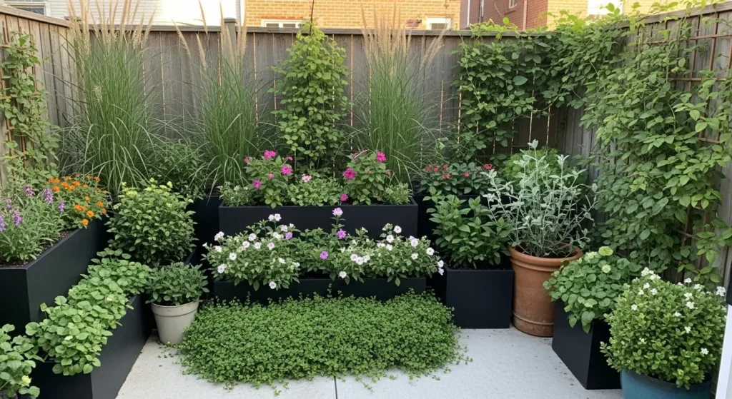 Townhouse backyard layered