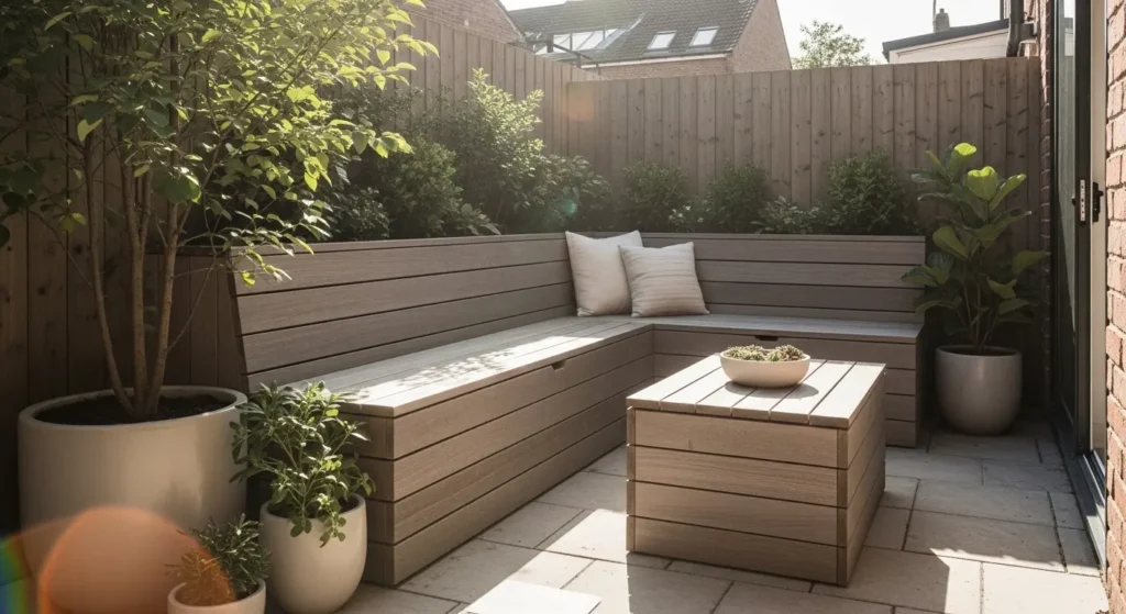 Townhouse backyard with hidden