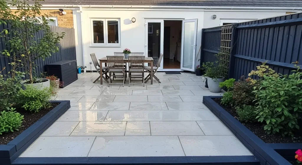 Townhouse backyard with light