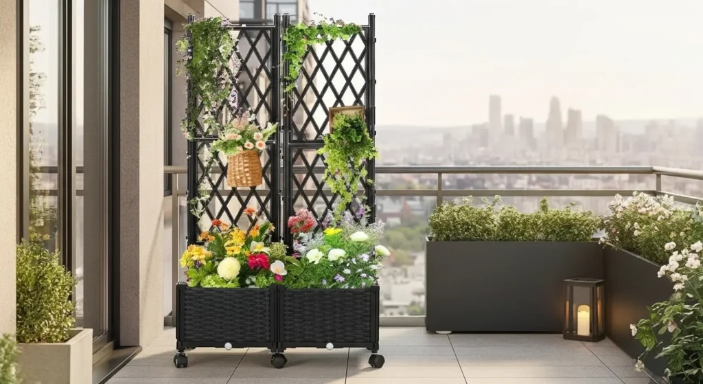 Trellis planter on apartment